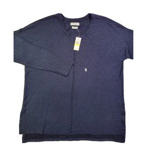 NEW Van Heusen Women's L Navy Casual Crew Sweater Lightweight Prominent Seams LS